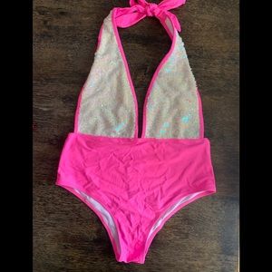 Zaful XL Baby Pink Sparkle One Piece Swimsuit